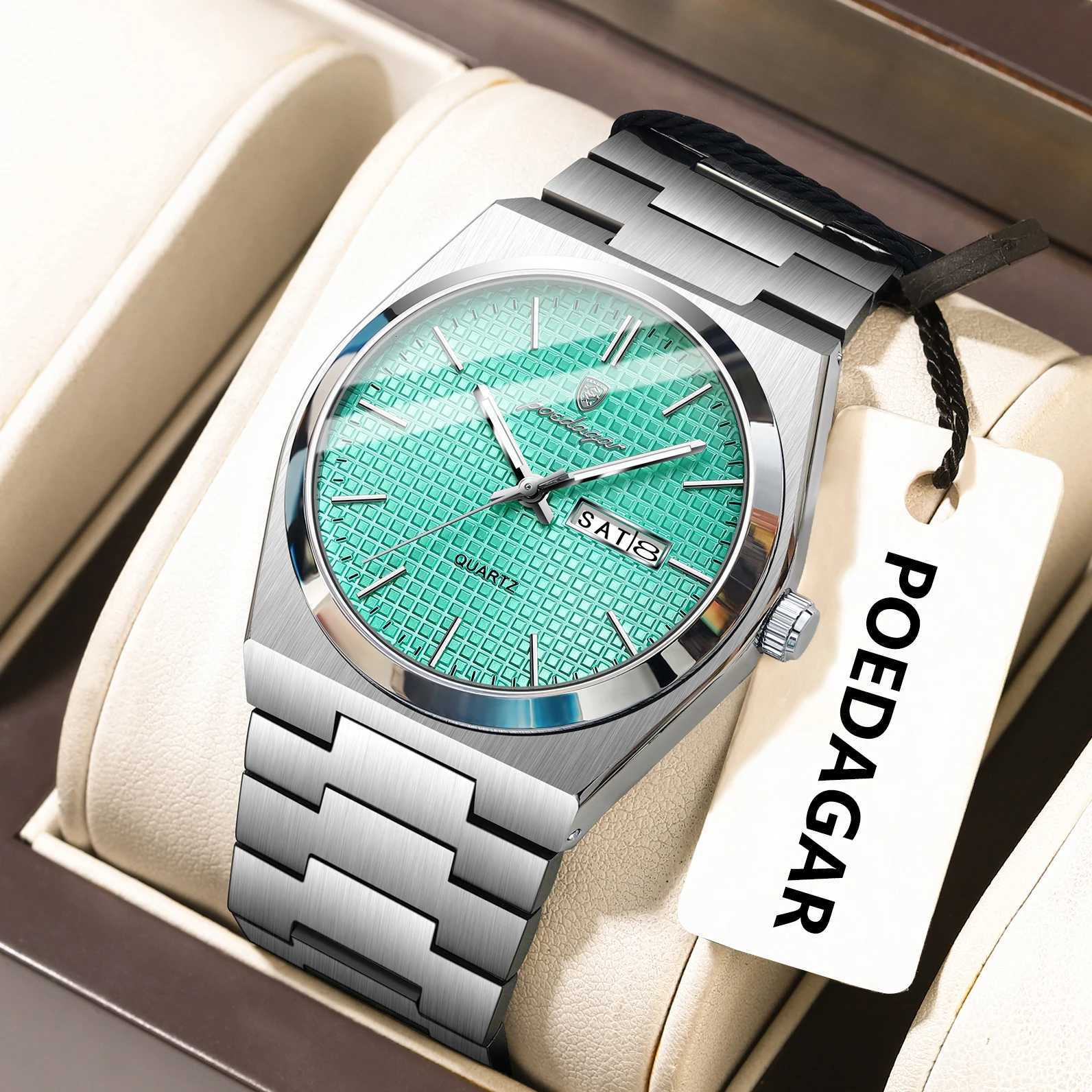 POEDAGAR Top Business Man Watch Luminous Waterproof Stainless Steel Men Wristwatch Date Week Quartz Fashion Casual Mens WatchesL251023