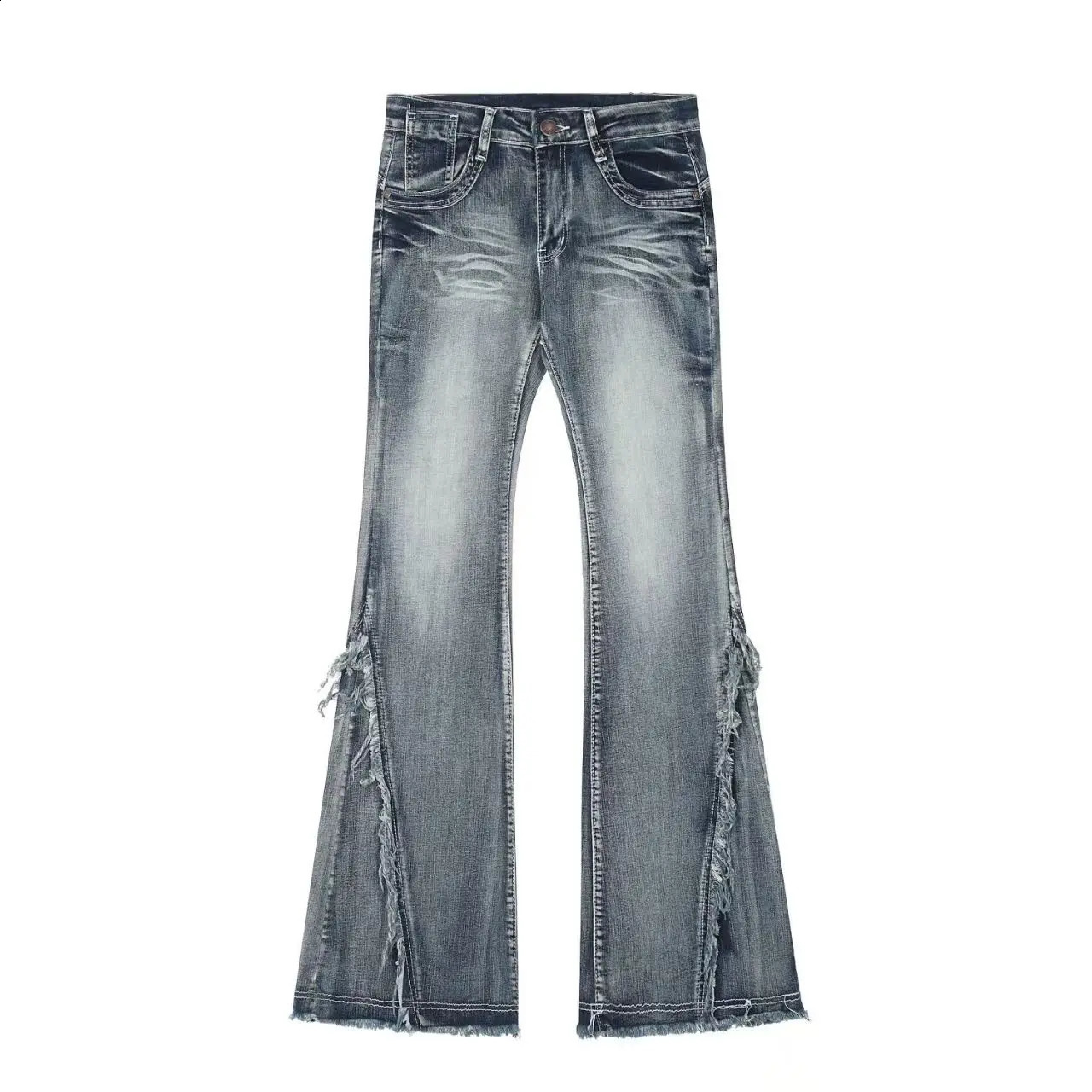 American Style Retro High Street Ruffled Denim Jeans for Women in Autumn Low Waisted Elastic Slimming Wide Leg Mop Pants 251022