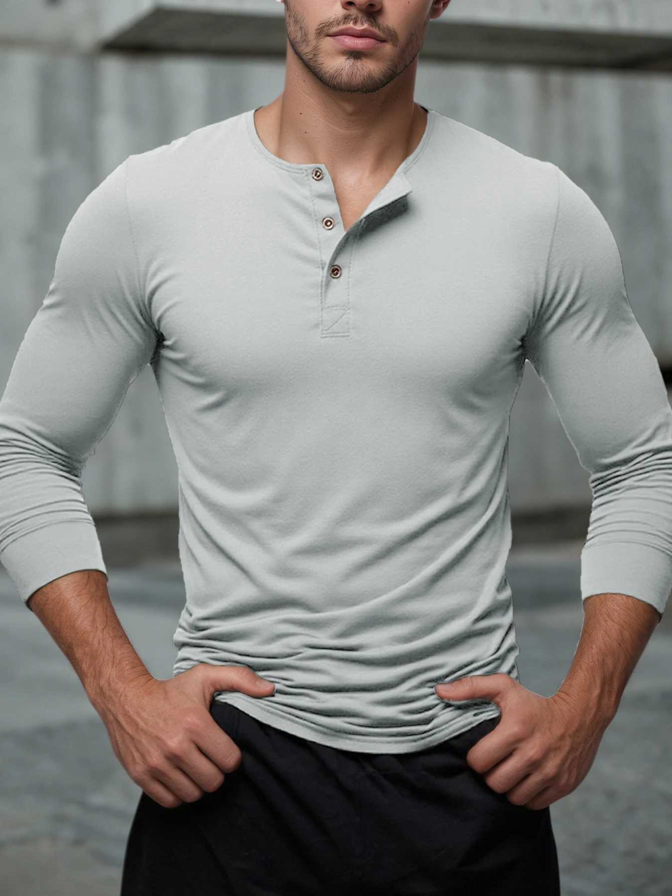 Henley Neck TShirt Men Basic Breathable Mens Long Sleeve Tops Tee Shirts Spring Autumn Casual Solid Color Button T ShirtsXJ251023