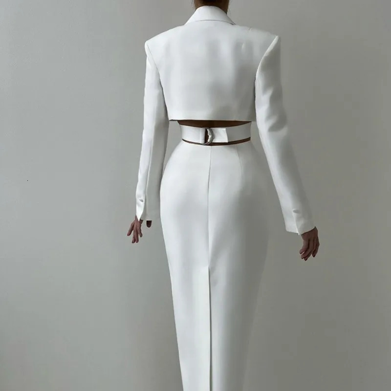 Elegant Women Blazer Bodycon Dress Y2K Office Lady Sexy Long Sleeve Lapel Hollow Out Corset Button Long Dress Celebrity Outfits 251020