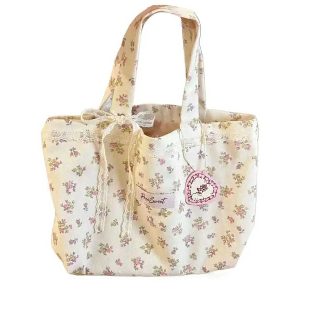 Large Capacity Printed Tote Bag Fashion Sweet with Lace Bow Storage Handbags Canvas HandbagL251023