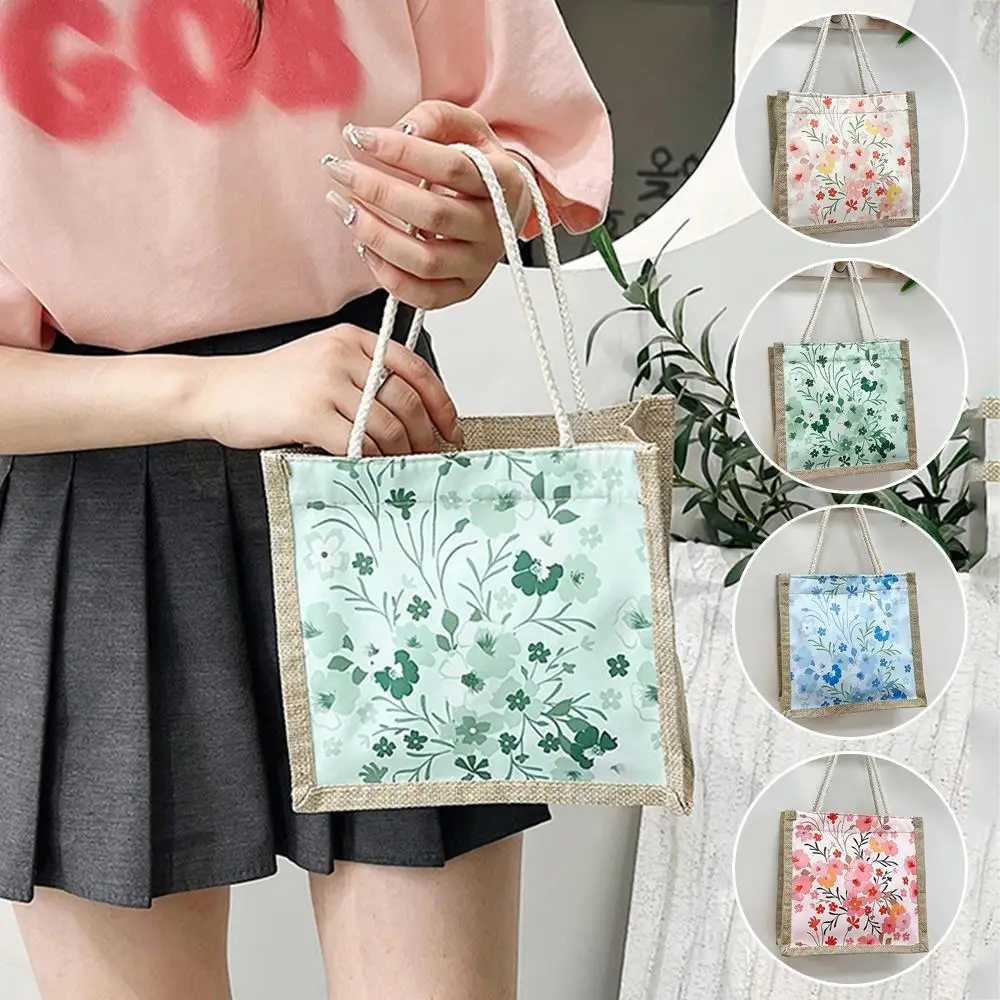 Ins Lunch Bags For Women Floral Print Tote Bag Food Storage Linen Bag Functional Portable Travel Picnic Outdoor Eco Shopping BagL251023