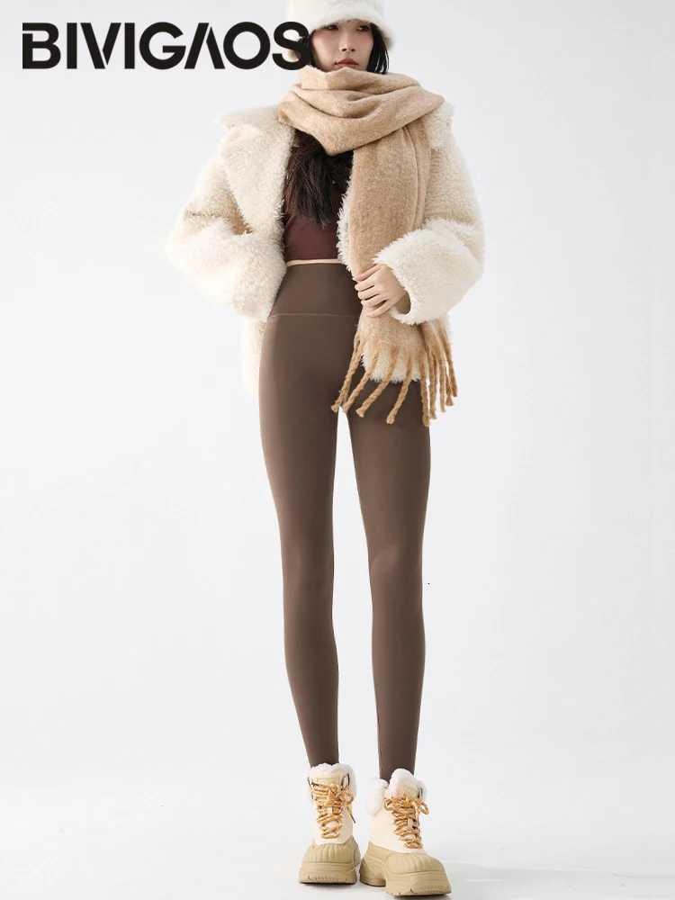 BIVIGAOS Autumn Winter Fleece Thick Shark Leggings Womens High Waist Butt Lifter Warmth Alpaca Velvet LeggingsT251023