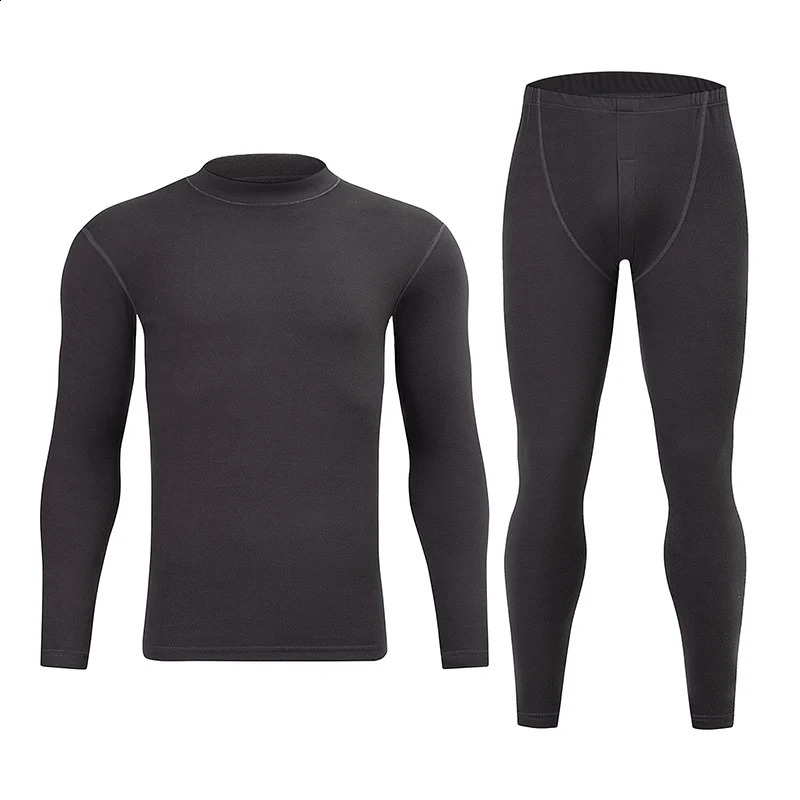 2piece AutumnWinter Mens Classic Fashion Basic Warm Underwear Set Loose Large Half High Collar Top Elastic Waist Pants 251023