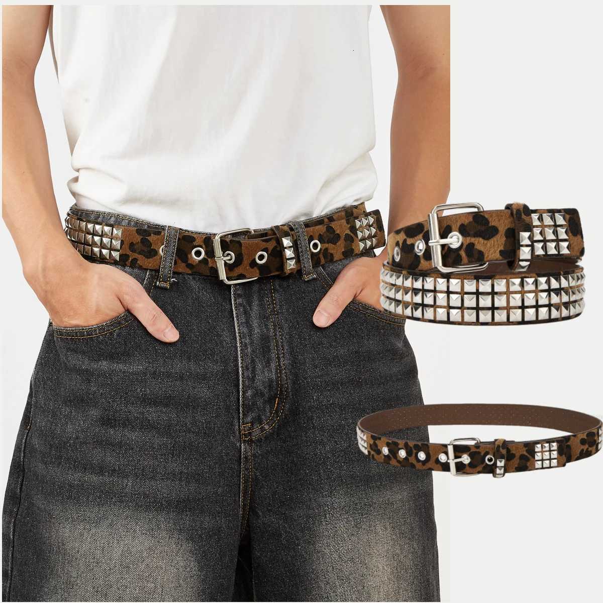 1pc Mens Punk Y2k Rock Leopard Print Rivet Belt Jeans Versatile Decorative BeltXJ251023