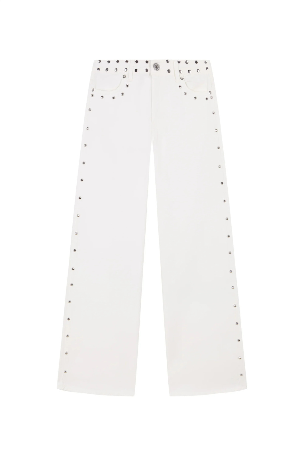 Spanish Street Fashion ONE DILEMMA Style Rivet Fivepointed Star Pattern White Jeans Womens Autumn Slim Straight Pants 251022