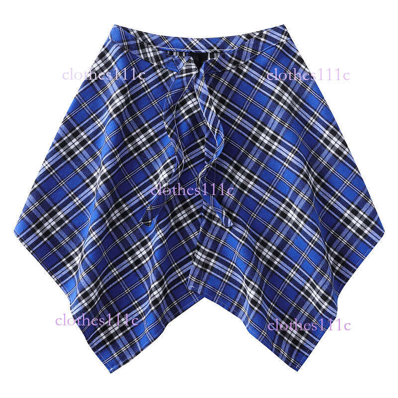 High Street Blue Plaid Fake Shirt Skirt With Belt Decoration For Men And Women, Slimming Layering Essential