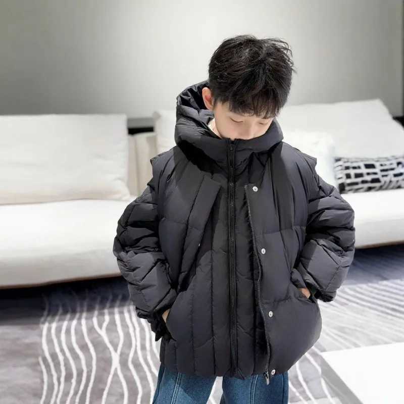 Childrens 2025 New Winter Three in One Down Cotton Jacket for Boys and Girls Hooded Thick Warm Cotton Jacket for 512 Years Old Y251023