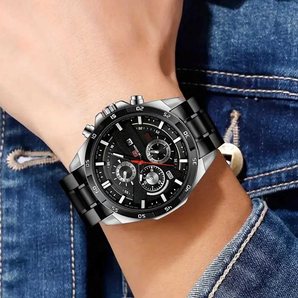 VA VOOM Sports Men Watch 3Bar Black Stainless Steel Waterproof Clock 46mm Quartz Movement Business Wrist Watch for Men RelojL251023