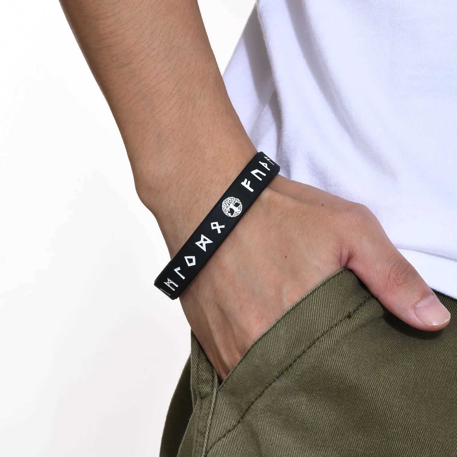 Vnox 1234 Pcs Tree of Life Bracelets for MenBlackWhite Norse Viking Runes Silicone Rubber Band Wristband BangleComfort FitXJ251023