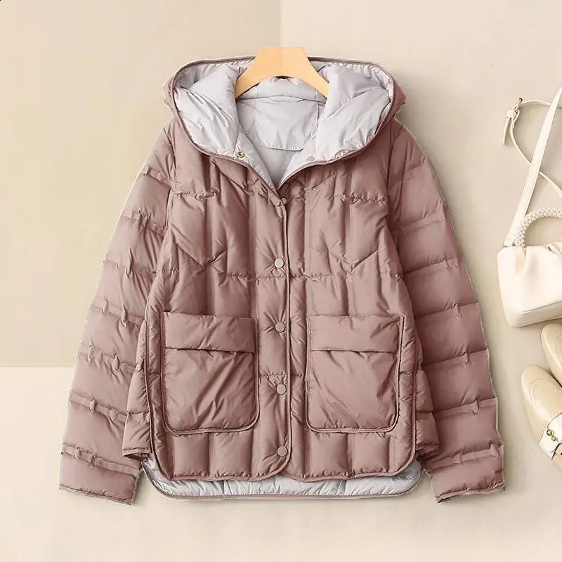 90 White Duck Down Women Jackets Female Stand Collar SingleBreasted Puffer Jacket Casual Loose Hooded Parkas 251022