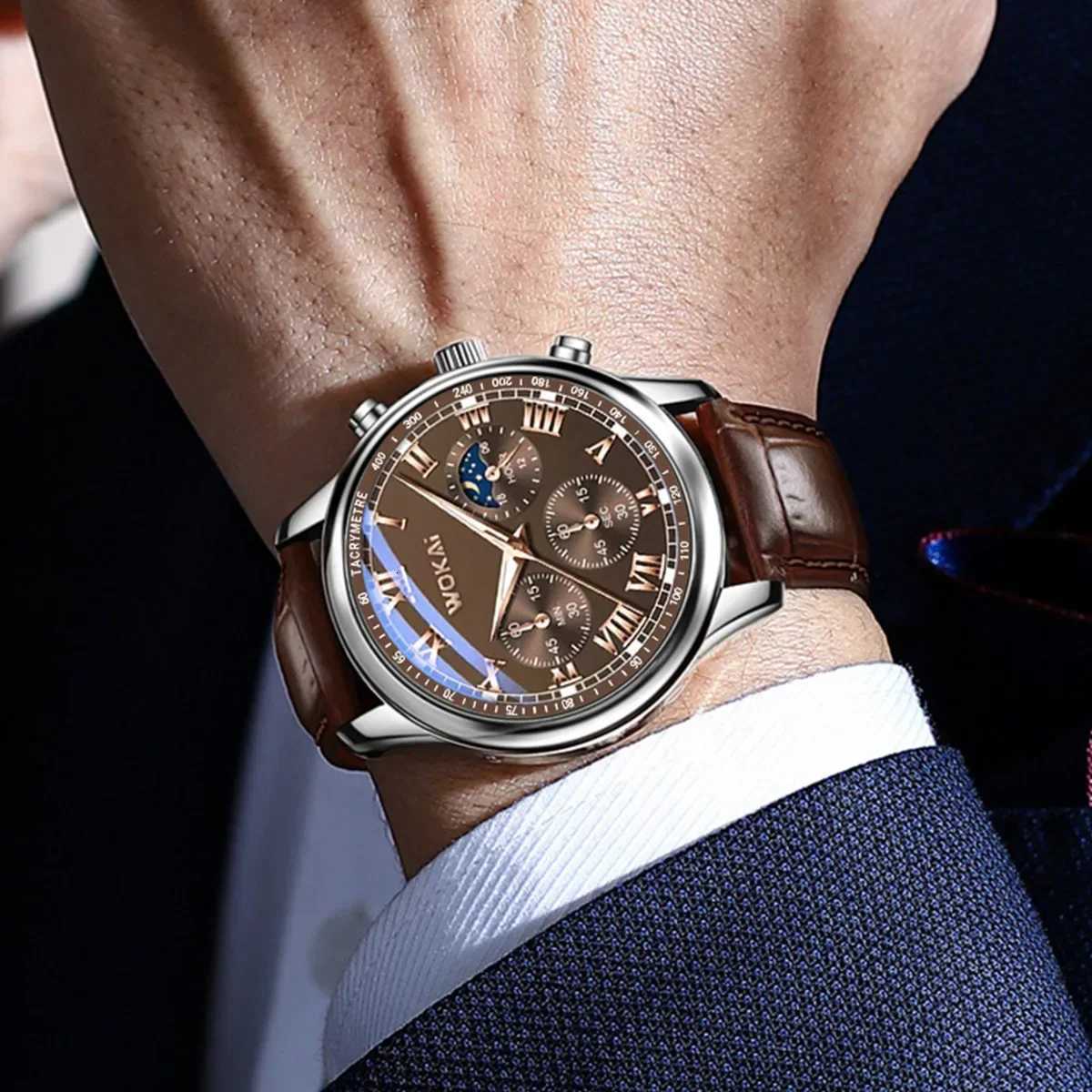 Luxury Brand Watch Men Quartz Watches Leather Strap Fake Three Eye Fashion Business Wristwatches Dropshipping RelojL251023