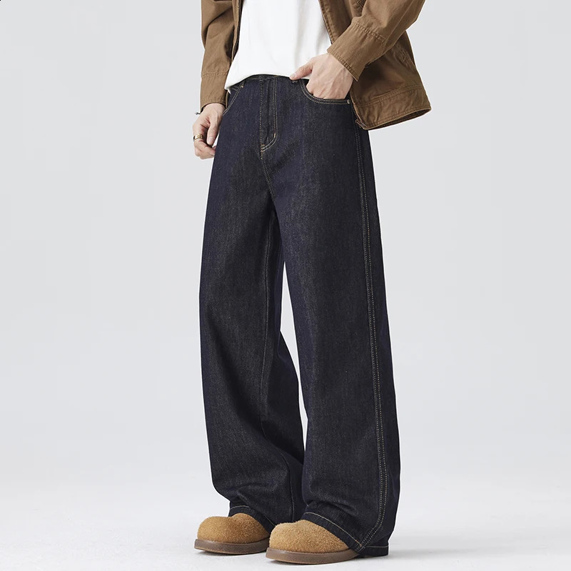 Highend Quality Primary Color Jeans Man Autumn and Winter N Street Craze Handsome Wide Leg Straight Tube Pants 251018
