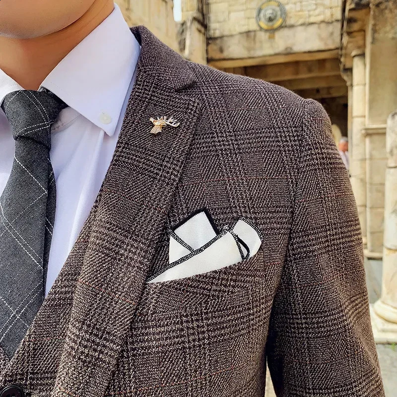 Mens Highquality Plus Size 5XLM 3piece Suit suitvestpants Business Fashion Plaid Grooms Wedding Banquet Set 251023