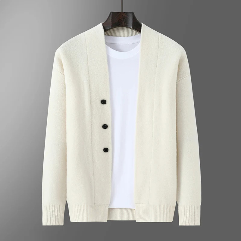 Autumn Winter Thick Cardigan 100 Pure Wool Mens Versatile Jacket VNeck Loose Casual Highend Knitted Cashmere Sweater 251023