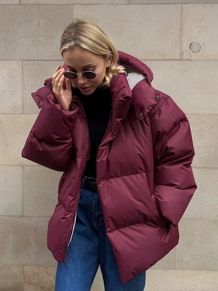 Women Winter Cotton Coat Loose Padded Jacket Solid Hooded Parkas Female Puffer Outwear 251021