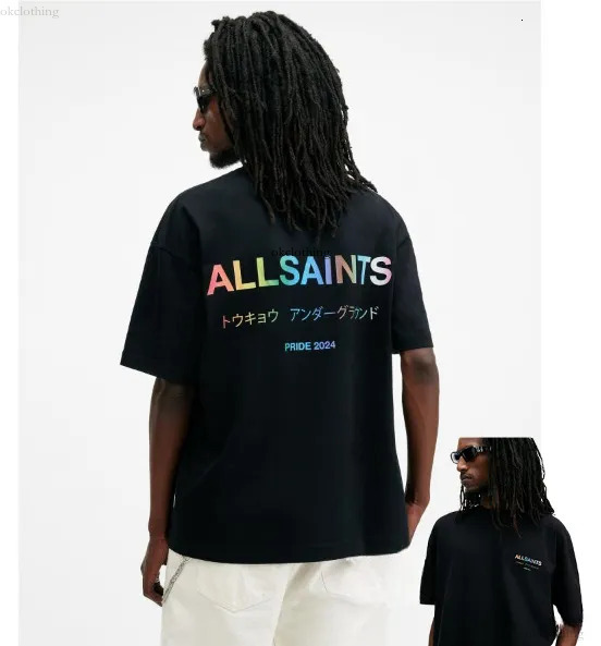 All Saint Men's Desiner T-Shirts High Street Vintage Letter Casual Loose Streetwear Oversized Luxury Brand Summer Printed Top Allsaint T Shirt B09 970