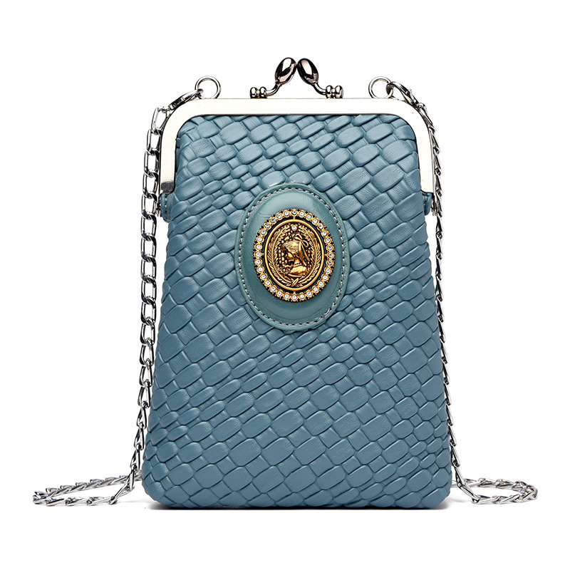 Luxury Brand Designer Bag Beauty Head Diamond-Studded Phone Bag 2025 Socialite Clip Chain Bag Fashion Woven Leather Single Shoulder Crossbody Coin Pur