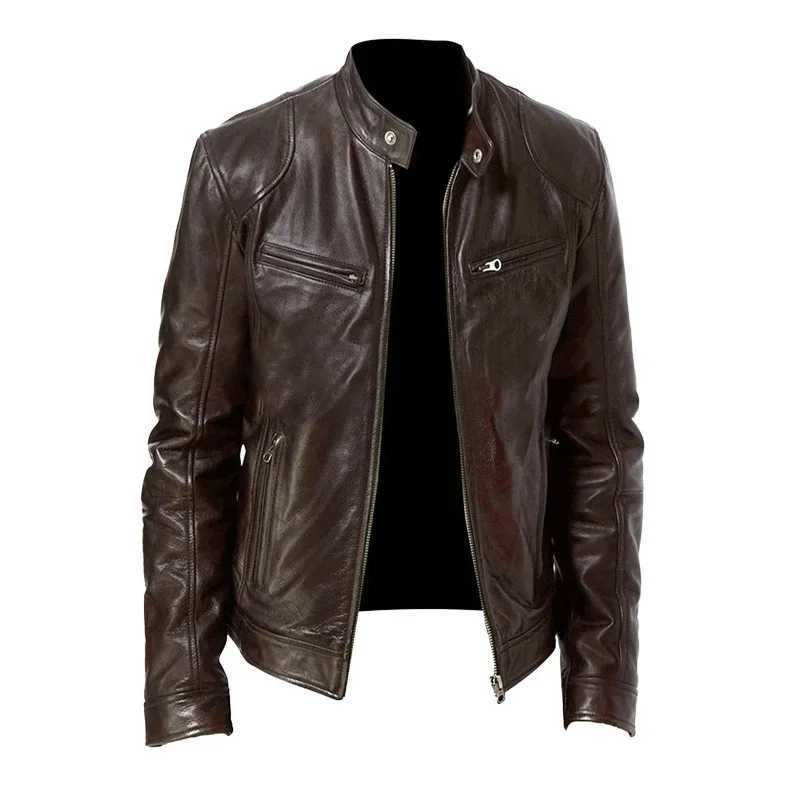 Mens Leather Jacket Autumn Winter Business Gentleman Warm Zipper Cardigan Pocket PU Leather Jacket Stand Collar Slim Coat W251023