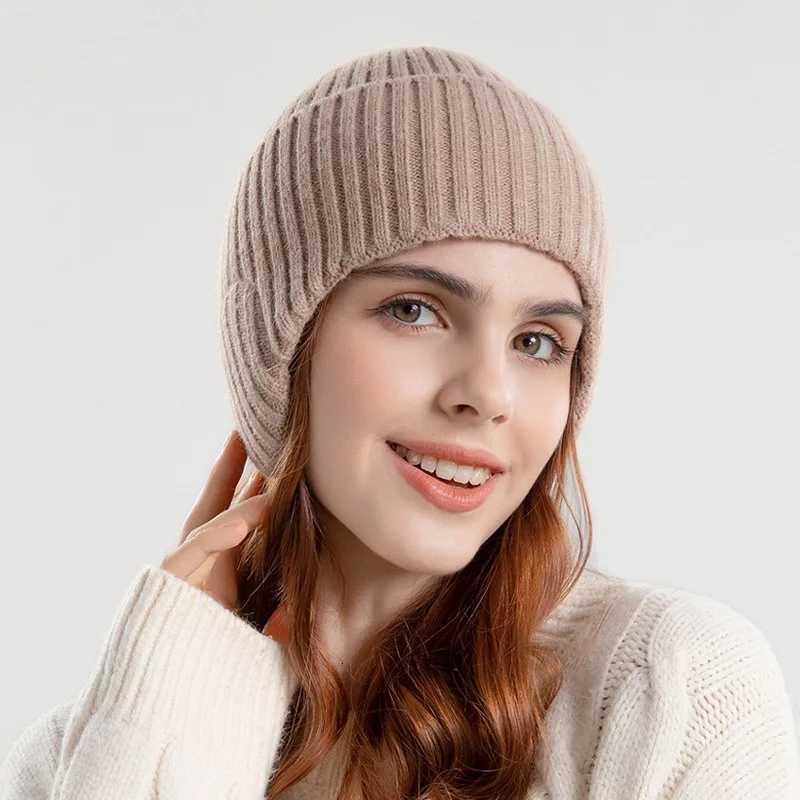 New Knitted Earflap Beanie Hat Winter Warmer Caps Women Men Knitting Solid Color Cycling Sports HatsXJ251023