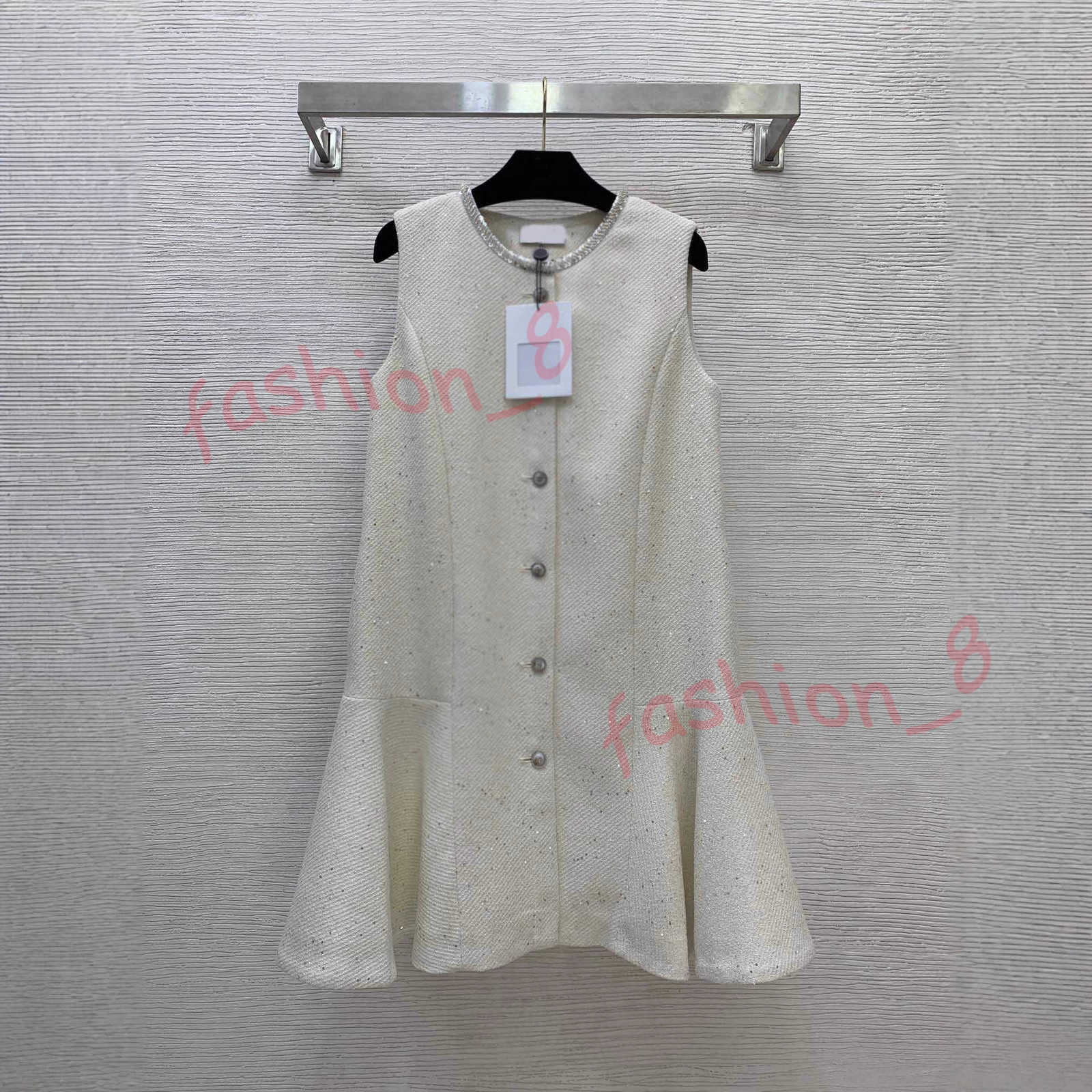 Designer womens Basic & Casual Dresses 25 Autumn Winter Heavy Beaded Collar Decoration Ruffled Slim Fit Sleeveless Dress