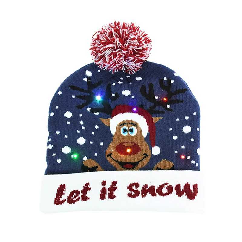 D Christmas Hat Sweater Knitted Beanie Christmas Light Up Knitted Hat Christmas Gift for Kids Xmas 2024 New Year DecorationsW251023
