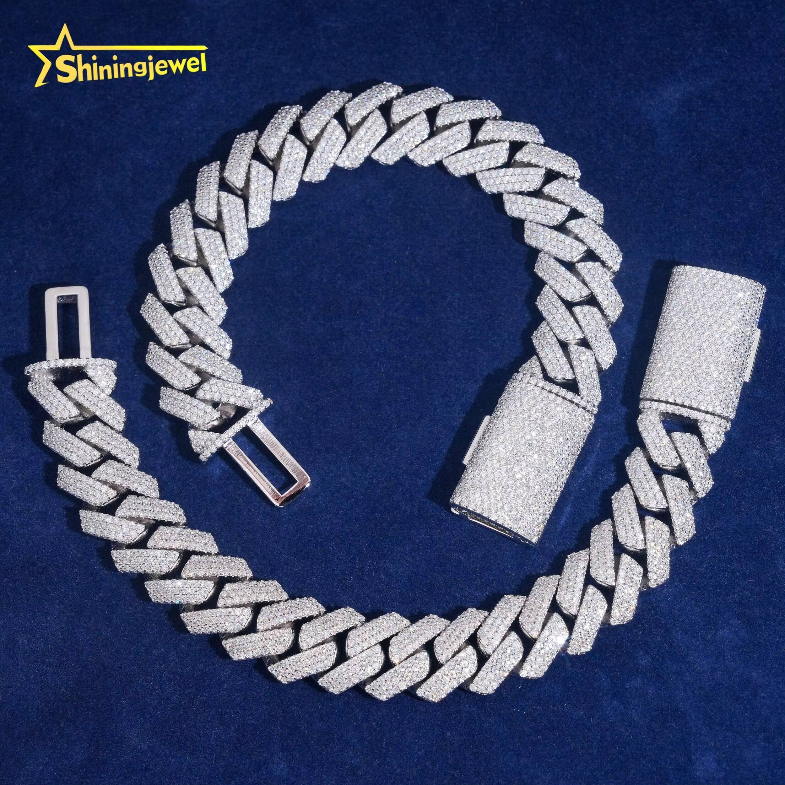US Warehouse Local Stock Pass Diamond Tester 15mm 3rows Cuban Bracelet S925 Gold Plated VVS Moissanite Cuban Link Bracelet