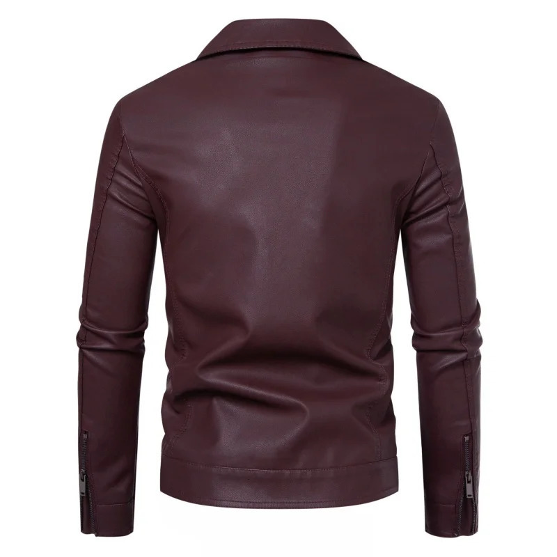 Spring Autumn Motorcycle Leather Jacket For Men Slim Fit Handsome Coat Plus Size Business Casual Lapel Windproof 251015