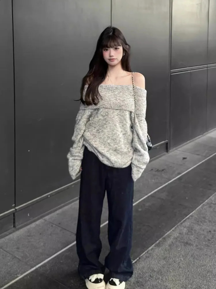 Off Shoulder Sweater for Women Long Sleeve Ribbed Knit OfftheShoulder Pullovers Jumper Tops Autumn Winter Y2K 90s Outfit 251023