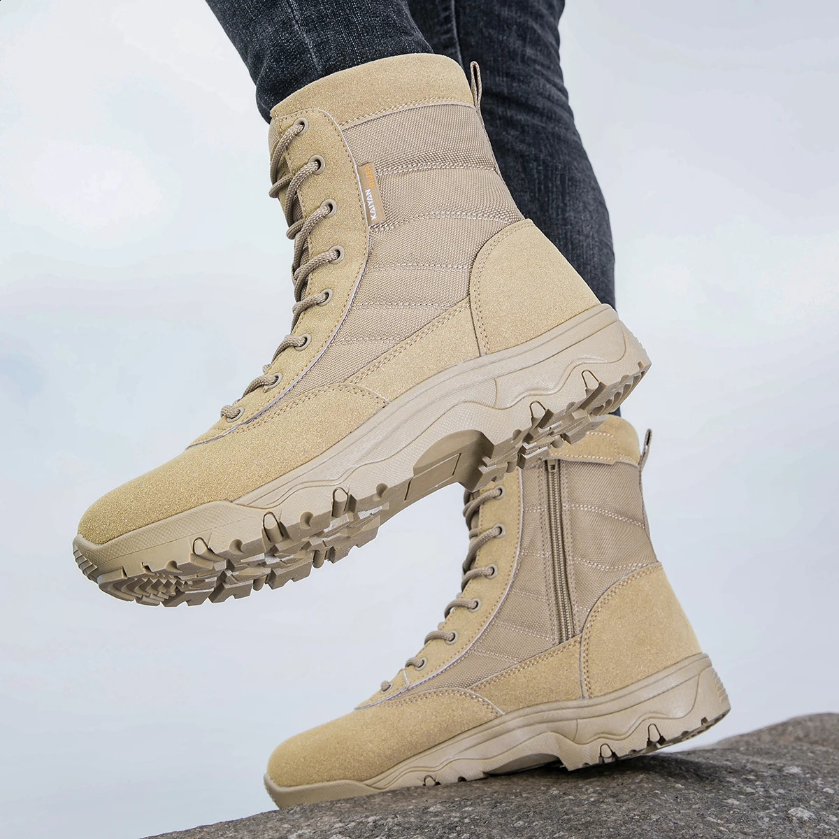 Brown Mens Snow Leather Boots Men Casual Walking Shoes High Top Male Winter Shoes Punk Lace Up Outdoor Hiking Shoe 251021