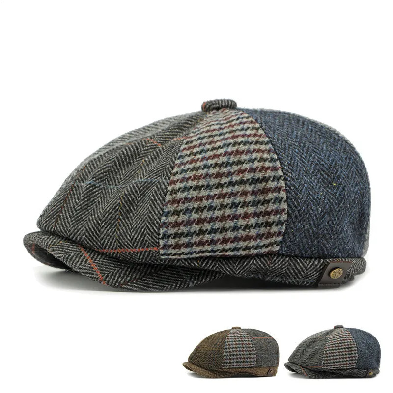 Four Seasons Cotton Plaid Print sboy Caps Flat ed Cap Men and Women Painter Beret Hats 138 251021
