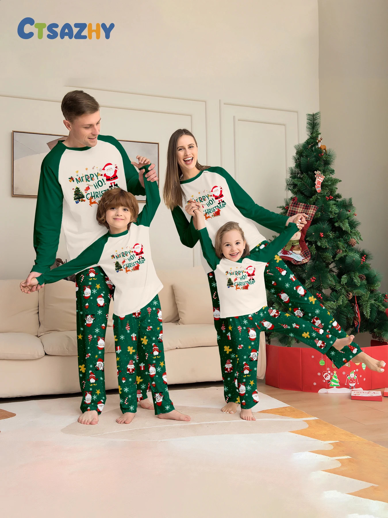 Merry Christmas Cartoon Pattern Mom Dad Kids Matching Pajamas Set 2 Pieces Suit Baby Romper Soft Loose Xmas Family Look Pyjamas 251023