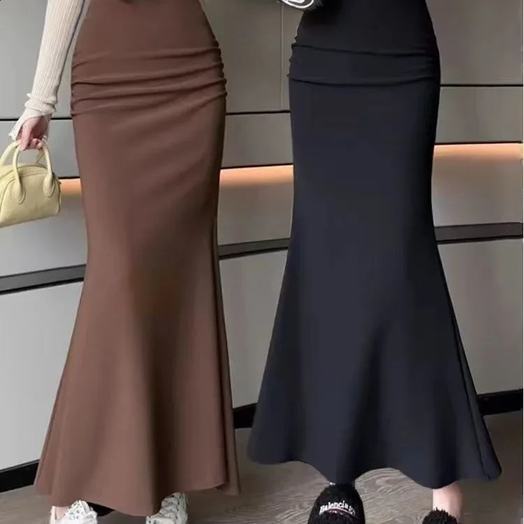 Elegant Long High Waist A Line Skirt Womens Fashion Spring Summer Polyester Fiber Half Body Hip Covering Fish Tail 251022