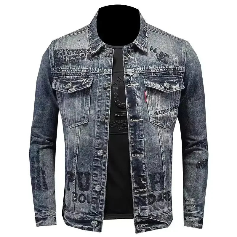 mens denim jacket fashion casual lapel handsome motorcycle high street retro trend loose top clothing 251017