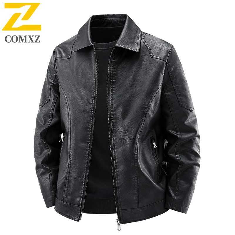 COMXZ Plus Size Mens Leather Jacket Classics Turndown Collar Adventure Windproof Leather Coat Fashion Leisure Work Autumn Wear W251023