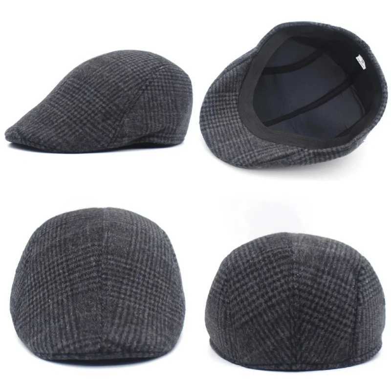 Winter Warm Men Plaid Check Printed Hat Waiter Trucker Cabbie Flat Visors Gentman Baseball Hat Newsboy Painters BeretW251023