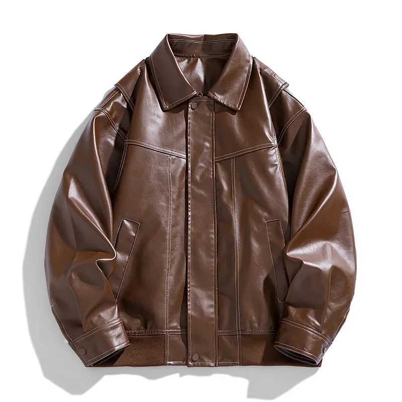 Europe The United States Trend Leather Jacket Spring Autumn New Loose Trend Mens Couple Jacket Lapel Motorcycle Handsome Coats W251023