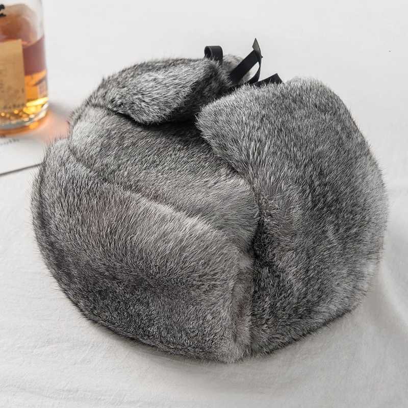 Thick Warm Bber Hat Men Real Rabbit Fur Earflap Trapper Russian Ma Plus Size Winter Hats for Men Ski Russian HatW251023