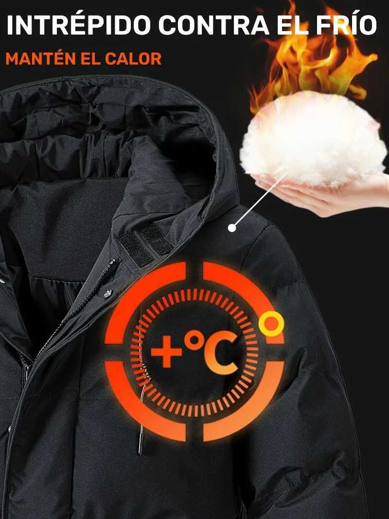 MenS Heavyweight Winter Coat Windproof Cold Weather Jacket with FullLength Zipper Hooded Long Formality Large Front Pockets W251023