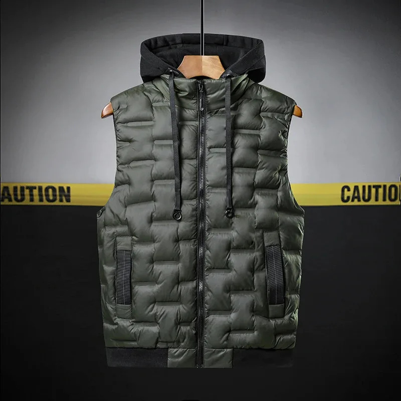 Autumn and winter trendy mens vest large sized loose hooded jacket for men warm sleeveless waistcoat 251023