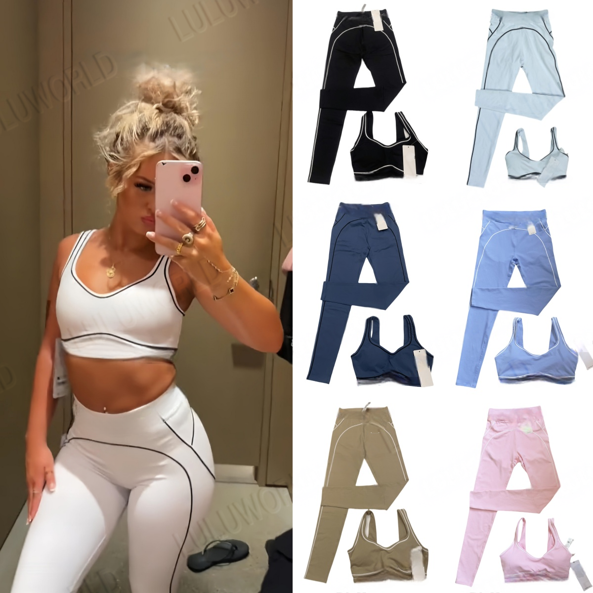Women Yoga Set Summer Designer Womens Sports Bra Leggings White Striped Low Back Dance Yoga Outfits Running Fitness Gym Pilates Comfortable