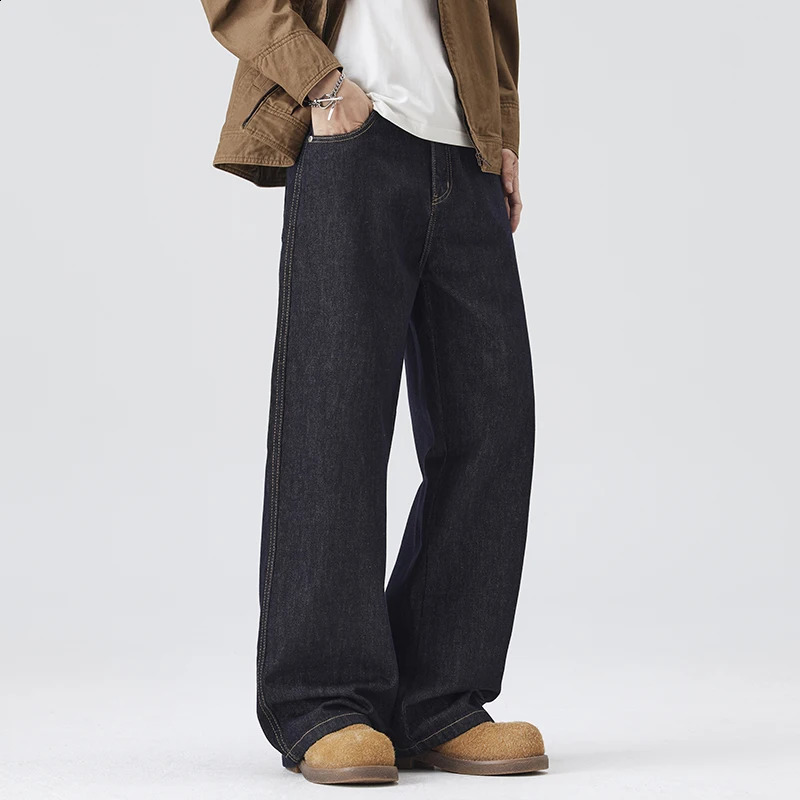 Highend Quality Primary Color Jeans Man Autumn and Winter N Street Craze Handsome Wide Leg Straight Tube Pants 251018