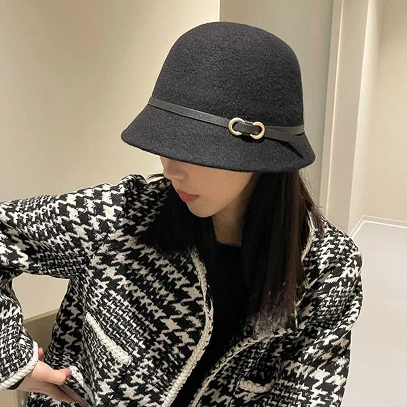 New Fashion Unisex Solid Color Wool Winter Hat With Belt Autumn Bucket Wool Cashmere Wan Warm Fishing Hat Gift WhosaW251023
