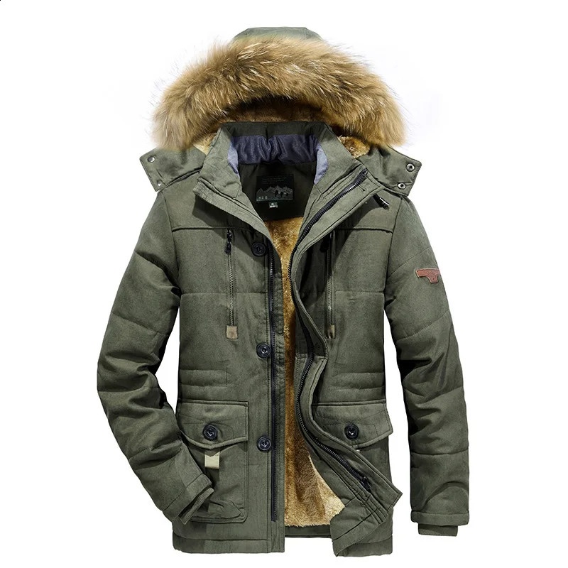 Mens Fleece Hooded Warm Cotton Cargo Parka Padded Coat Winter Parkas Work Clothes Pilot Jacket Outdoor Fur Coats Sport Jackets 251015