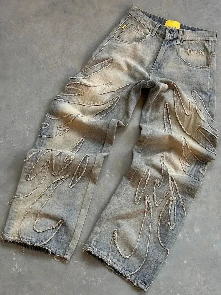 American Fashion Patch Baggy Casual Jeans For Men And Women Y2K High Street Harajuku Waist Wide Leg Denim Trousers 251022