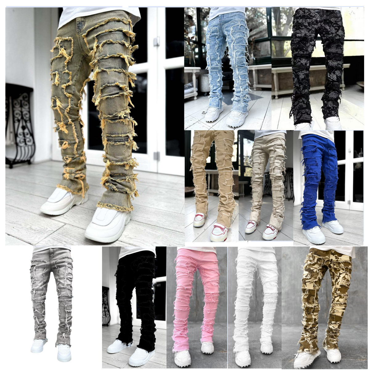 Men's Jeans Kakan - Elastic Patch Patchwork Washed-out Tight Denim Y2k Clothes Street Fashion Straight Leg Pants Long Man Brand Hip-hop Rap Style