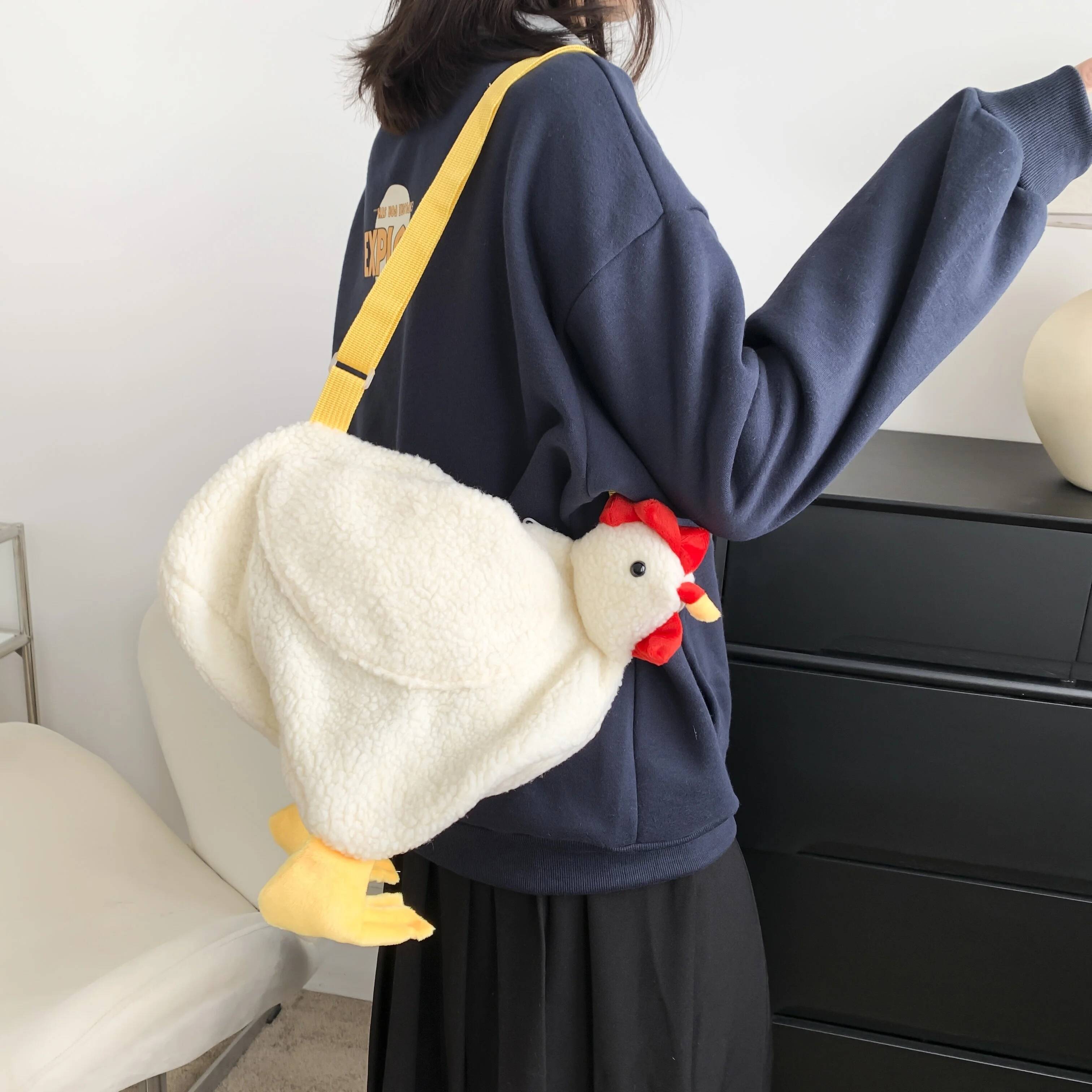Women's cartoon crossbody bag creative cute chicken handbag shoulder bag designer bag luxury handbag plush armpit bag wallet