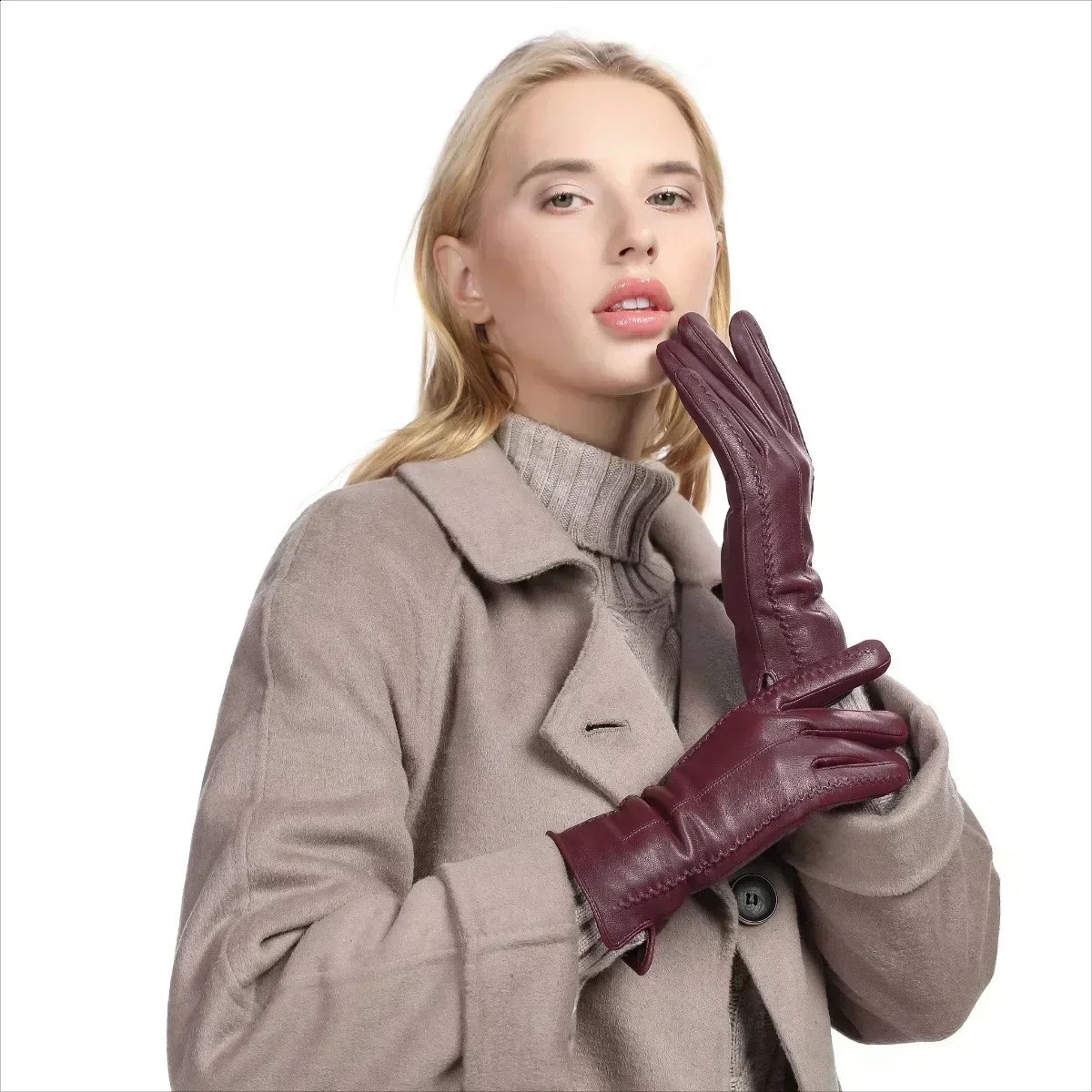 Womens Sheepskin Good Quality Gloves Winter Warm Plus Velvet Short Thin Touch Screen Driving Color Womens Leather Gloves 251020