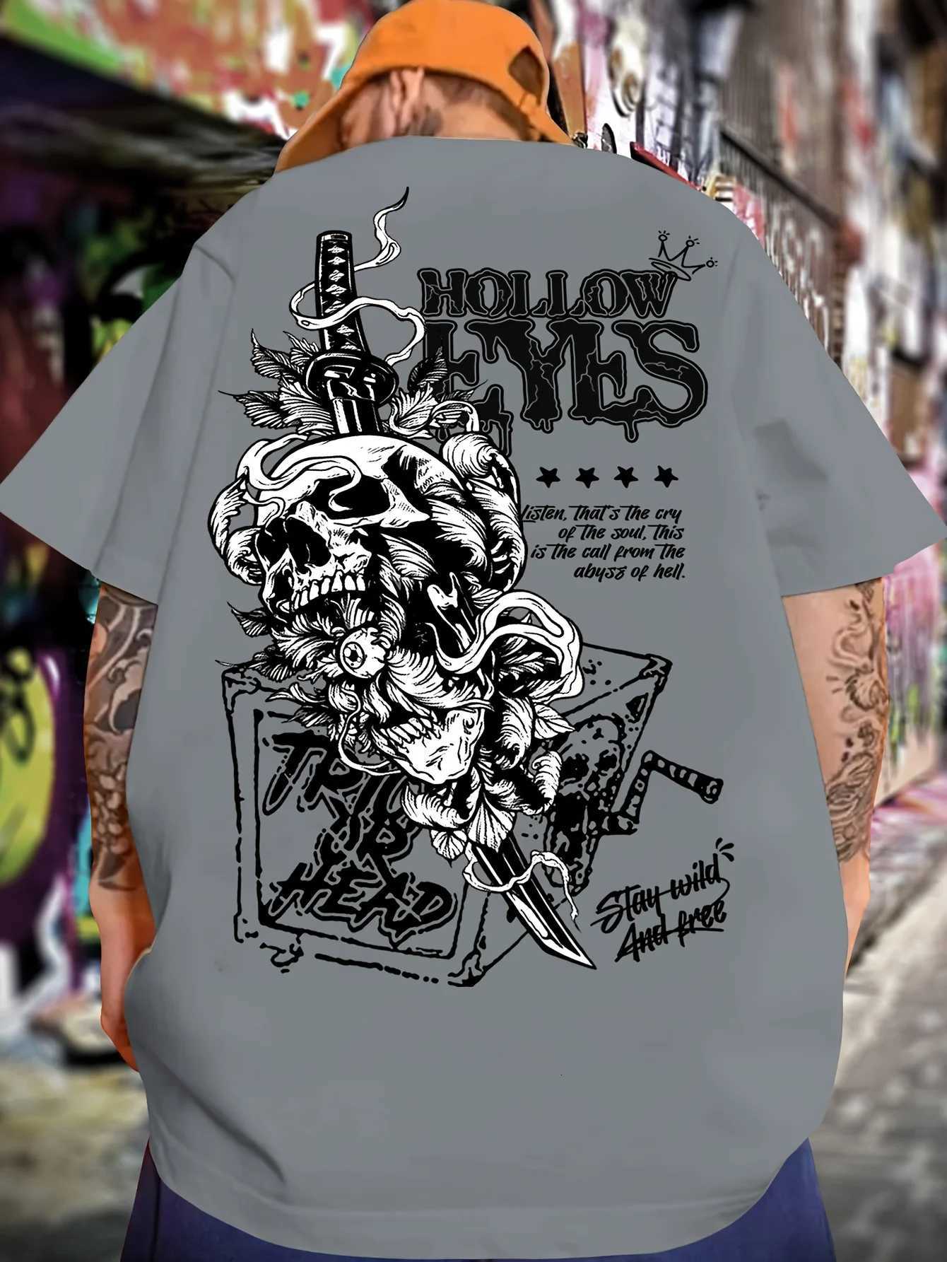 New design mens summer personalized skull letter print comfortable and breathable round neck Tshirt outdoor street style topXJ251023