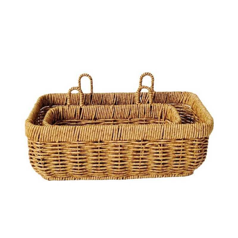 Hanging Fruit Basket Imitation Rattan Wall Mount Basket With Handle Handmade Rattan Woven Organizer Flower Pot Container Basket C251023